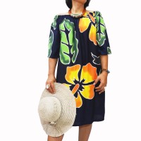 Poncho Top Dress Black Orange Sabrina Style Flower Made in Bali